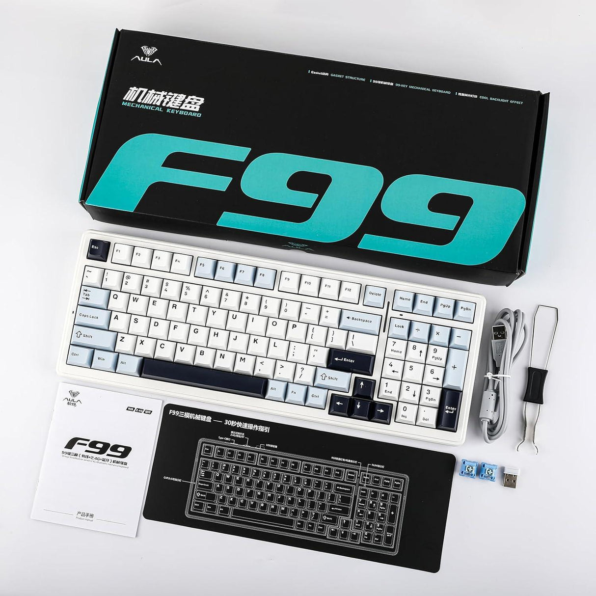 AULA F99 Tri-mode Hot Swappable RGB Mechanical Gaming Keyboard