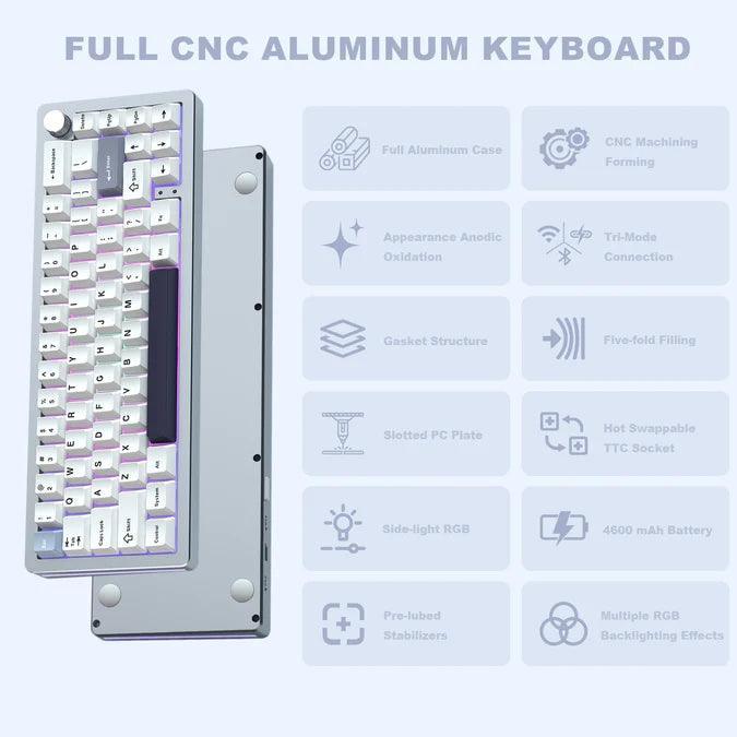 YUNZII AL66 Knob CNC Aluminum Wireless Mechanical Keyboard - CozyDev