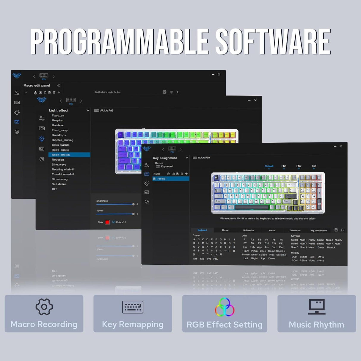 AULA F99 Tri-mode Hot Swappable RGB Mechanical Gaming Keyboard