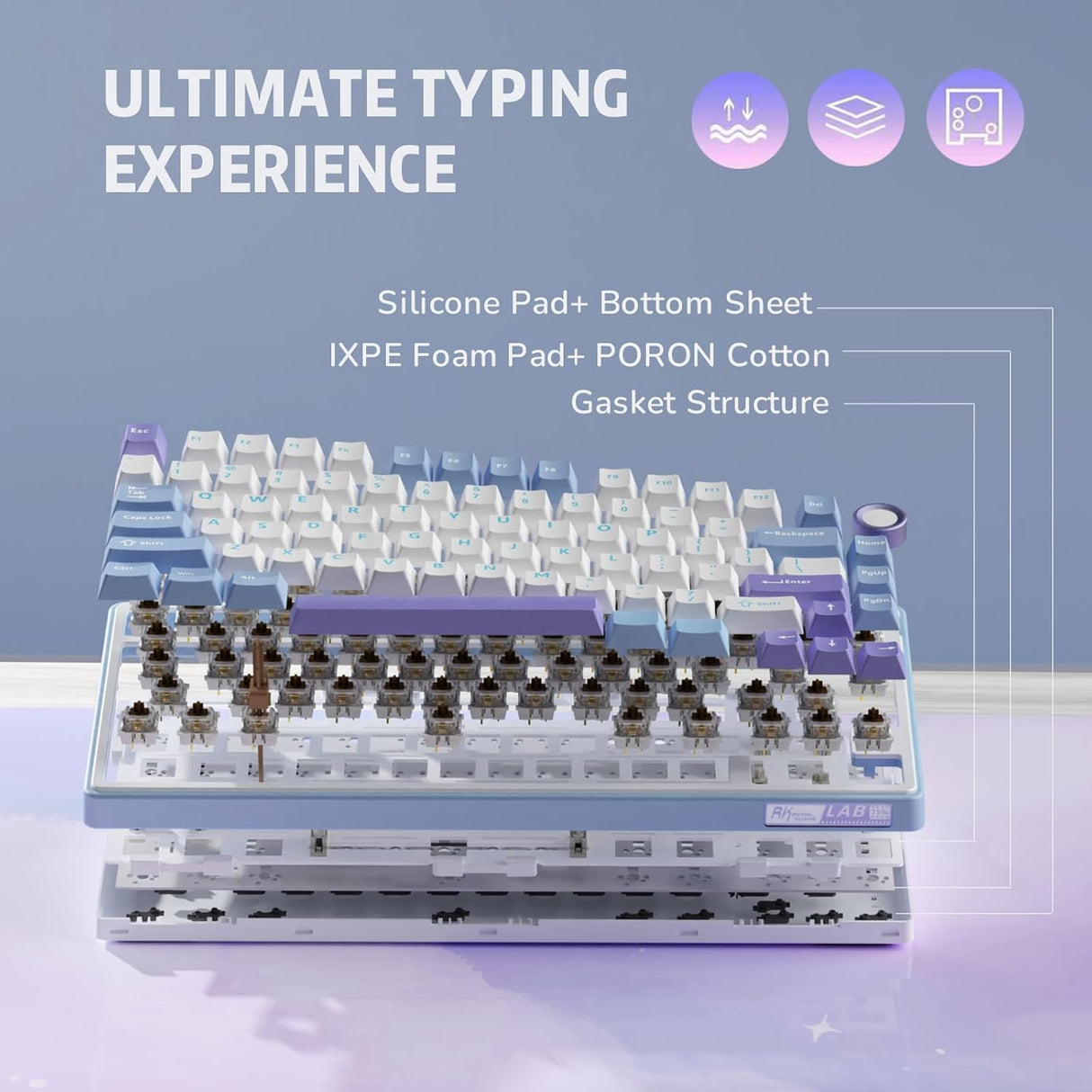 RK ROYAL KLUDGE R75 Tri-Mode Hot Swappable Mechanical Gaming Keyboard - Misty Rain Switch