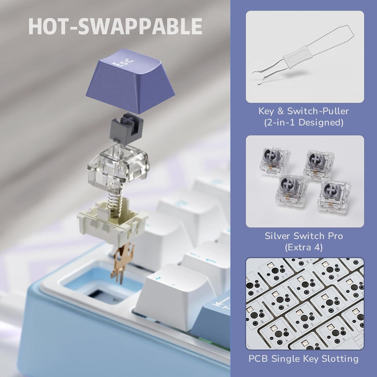 RK ROYAL KLUDGE R75 Tri-Mode Hot Swappable Mechanical Gaming Keyboard - Misty Rain Switch