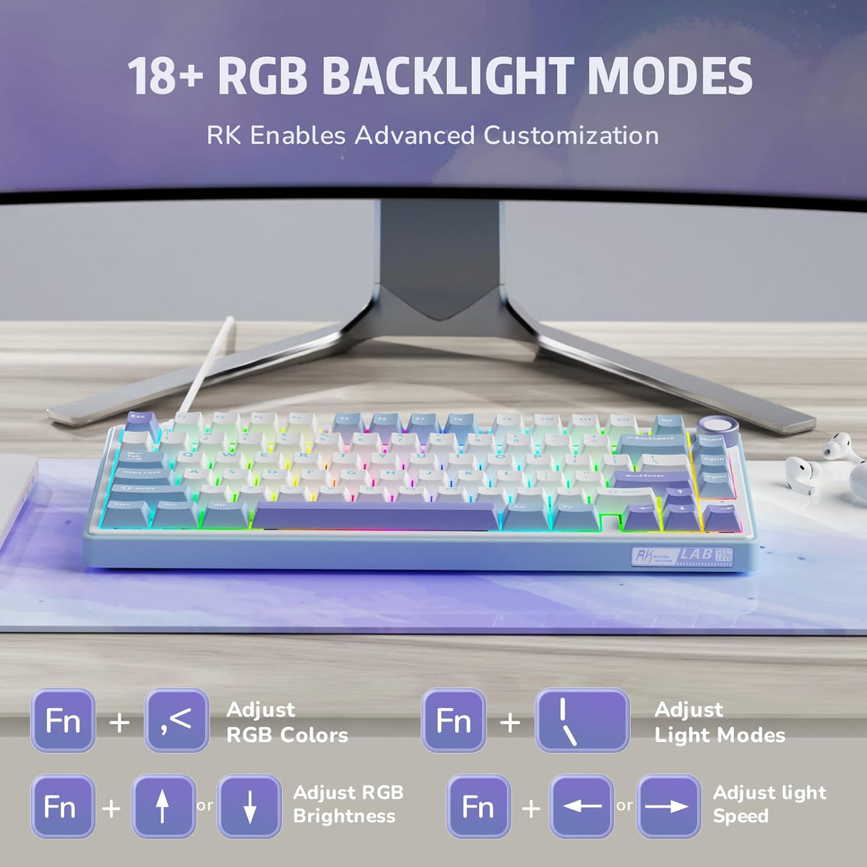 RK ROYAL KLUDGE R75 Tri-Mode Hot Swappable Mechanical Gaming Keyboard - Misty Rain Switch