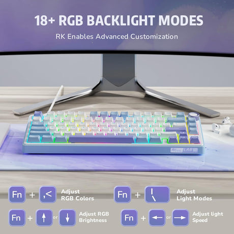 RK ROYAL KLUDGE R75 Tri-Mode Hot Swappable Mechanical Gaming Keyboard - Misty Rain Switch