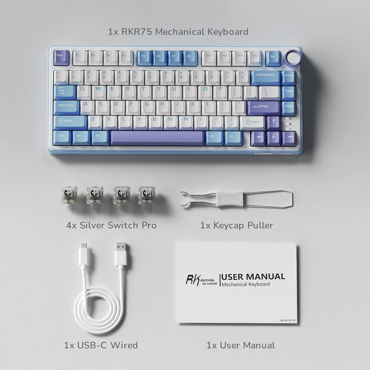 RK ROYAL KLUDGE R75 Tri-Mode Hot Swappable Mechanical Gaming Keyboard - Misty Rain Switch