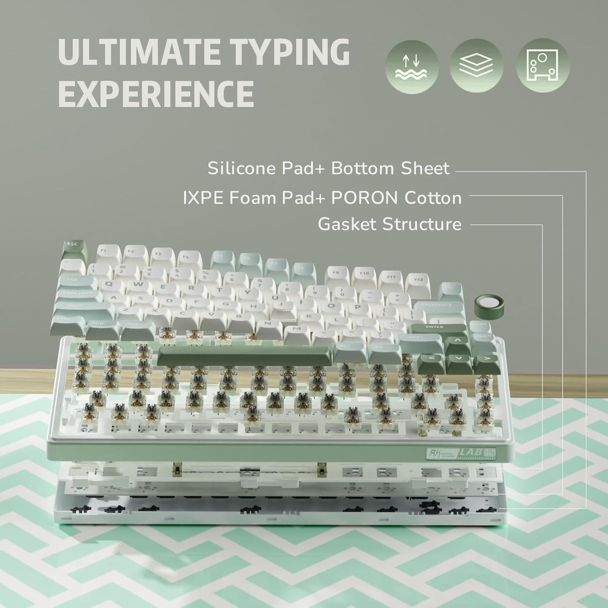 RK ROYAL KLUDGE R75 Tri-Mode Hot Swappable Mechanical Gaming Keyboard - Misty Rain Switch