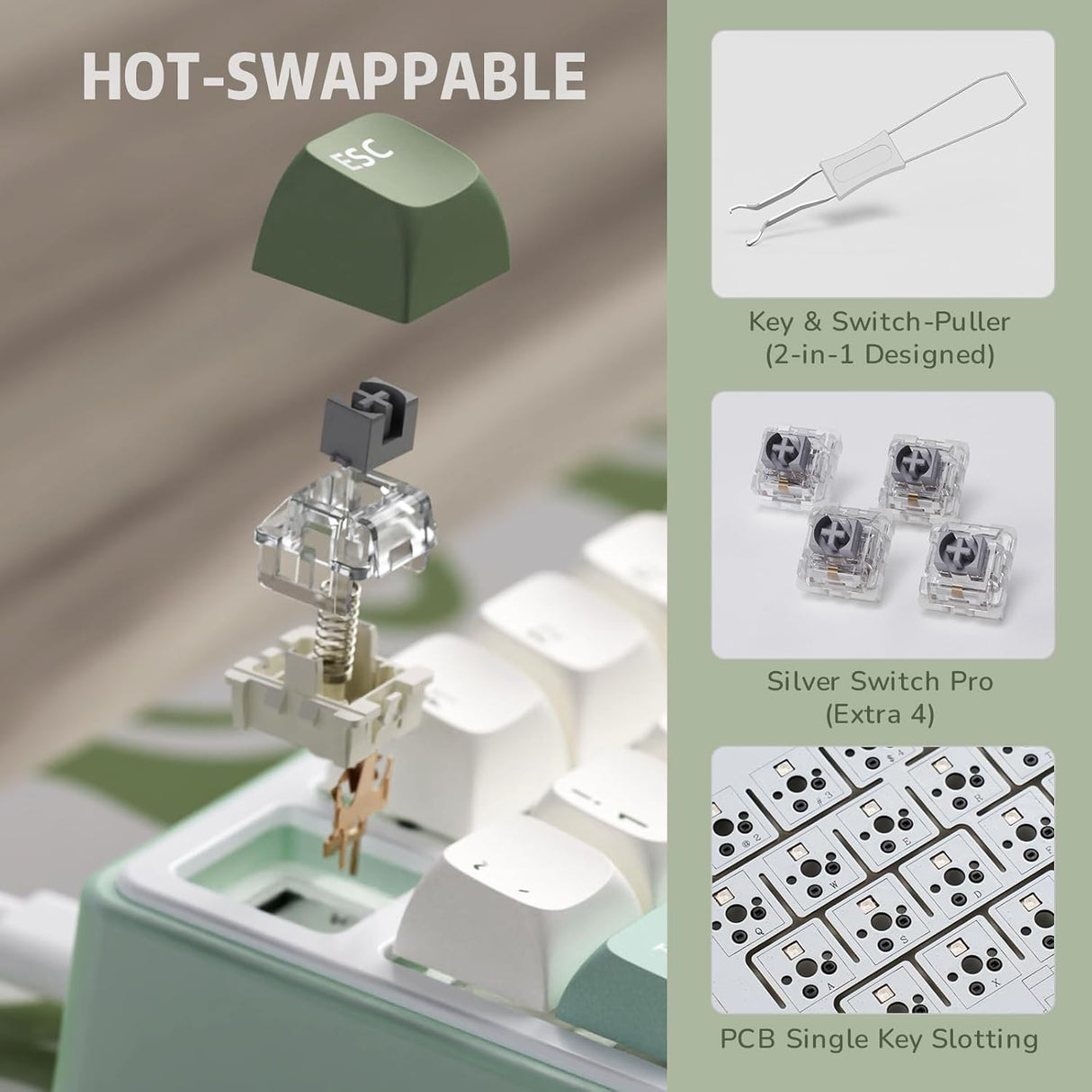 RK ROYAL KLUDGE R75 Tri-Mode Hot Swappable Mechanical Gaming Keyboard - Misty Rain Switch