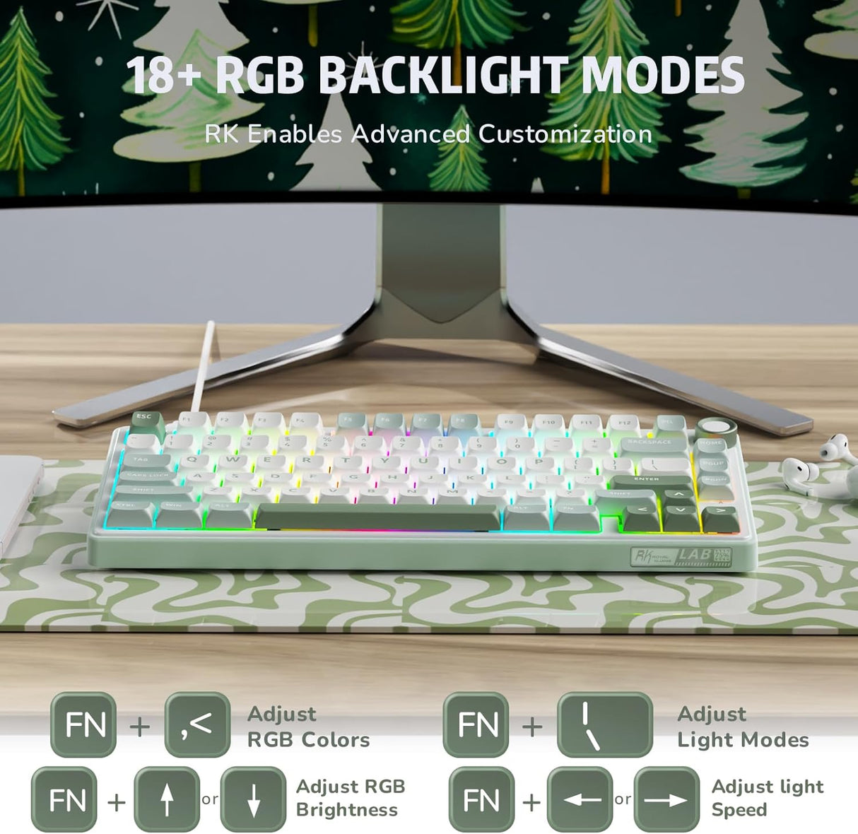 RK ROYAL KLUDGE R75 Tri-Mode Hot Swappable Mechanical Gaming Keyboard - Misty Rain Switch
