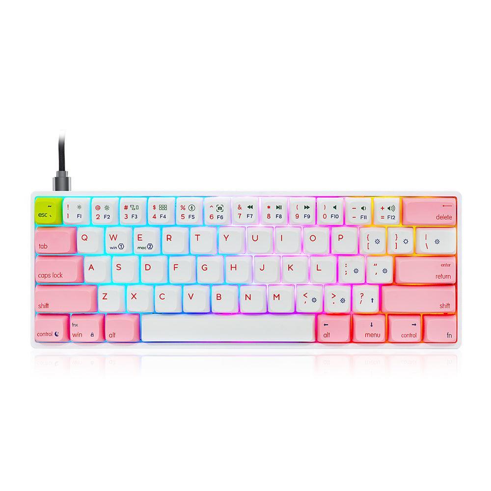 Skyloong GK61 SK61 60% Wired Mechanical Gaming Keyboard White/Pink Colour - CozyDev