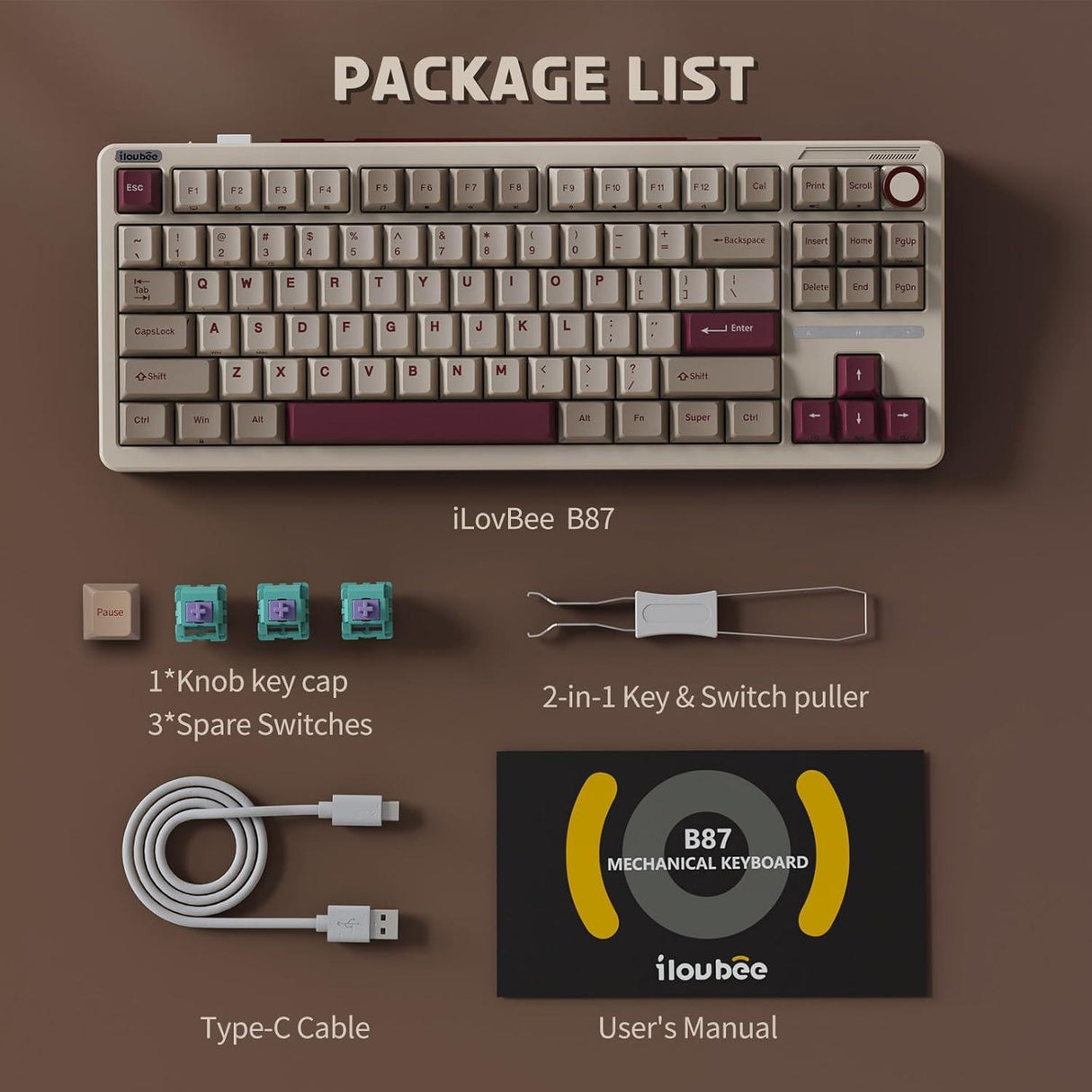 ILovbee B87 Mechanical Keyboard Tri-mode Mechanical Keyboard