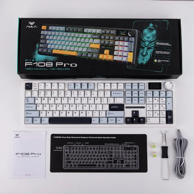 AULA F108 Pro Tri-mode Hot Swappable RGB Mechanical Gaming Keyboard