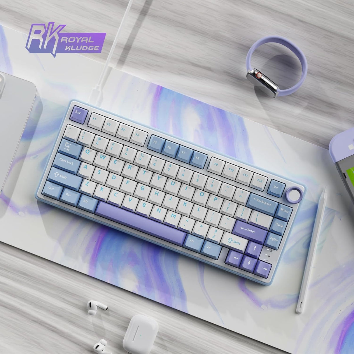 RK ROYAL KLUDGE R75 Tri-Mode Hot Swappable Mechanical Gaming Keyboard - Misty Rain Switch
