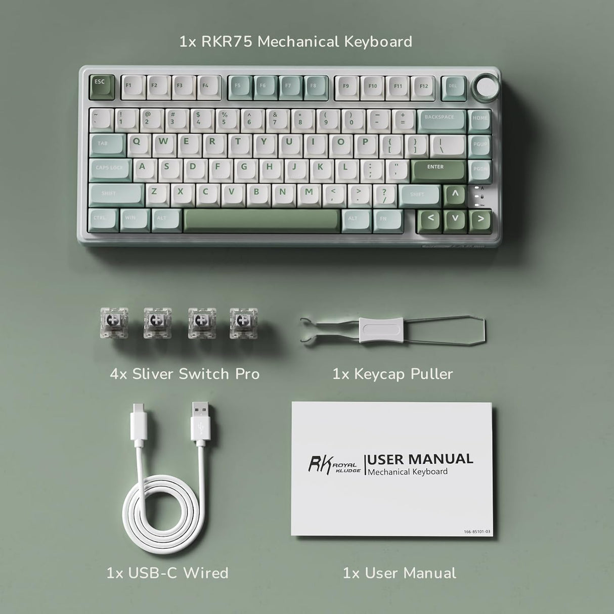 RK ROYAL KLUDGE R75 Tri-Mode Hot Swappable Mechanical Gaming Keyboard - Misty Rain Switch
