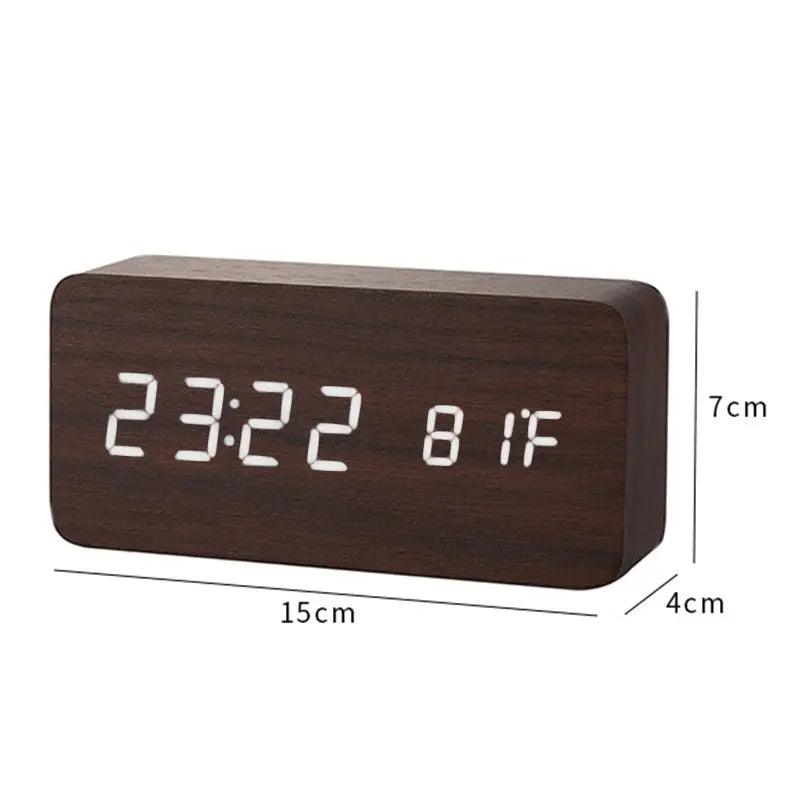 Alarm Clock Digital LED Wooden Watch Table Voice Control - CozyDev