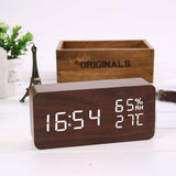 Alarm Clock Digital LED Wooden Watch Table Voice Control - CozyDev