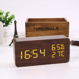 Alarm Clock Digital LED Wooden Watch Table Voice Control